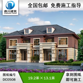 漂亮的二層共堂屋雙拼別墅設(shè)計(jì)圖紙_農(nóng)村雙拼自建房設(shè)計(jì)圖,鼎川別墅設(shè)計(jì)