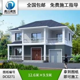 二層帶車庫小別墅效果圖及施工圖_農(nóng)村房屋設計圖,鼎川建筑