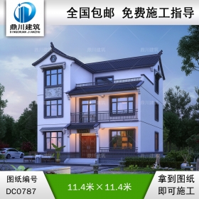 三層中式風(fēng)格別墅效果圖及施工圖_新農(nóng)村別墅設(shè)計(jì)圖紙,鼎川建筑