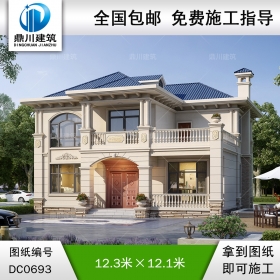 新農(nóng)村二層帶露臺(tái)簡歐小別墅效果圖及施工圖紙_鄉(xiāng)村兩層自建房設(shè)計(jì),鼎川建筑