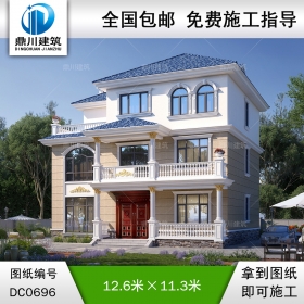 農(nóng)村三層帶露臺歐式別墅施工圖紙及效果圖_鄉(xiāng)村三層自建房屋設(shè)計,鼎川建筑