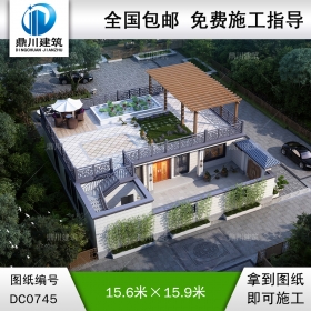 一層帶院子新中式房屋設計圖紙及效果圖_農(nóng)村自建平房設計,鼎川建筑