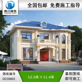 二層歐式帶露臺小別墅施工圖紙及效果圖_新農(nóng)村自建房設(shè)計,鼎川建筑