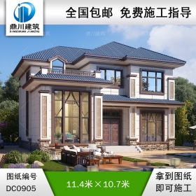 新中式二層帶露臺別墅效果圖及施工圖紙_農(nóng)村自建房設(shè)計(jì),鼎川建筑