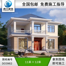 歐式二層帶陽臺(tái)別墅效果圖及施工圖紙_農(nóng)村自建房設(shè)計(jì),鼎川建筑