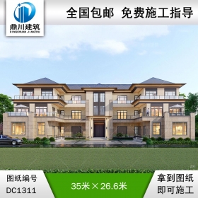 現(xiàn)代三層復式雙拼別墅施工圖紙及效果圖_農(nóng)村自建別墅設計