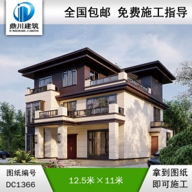 新中式三層復式別墅效果圖及施工圖紙_農(nóng)村自建別墅設(shè)計,鼎川建筑