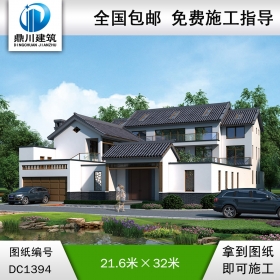 中式三層帶大門圍墻別墅效果圖及施工圖紙_農(nóng)村自建別墅設(shè)計,鼎川建筑